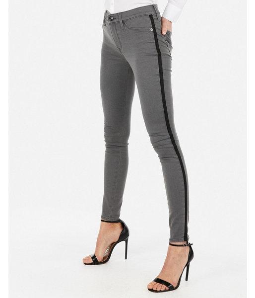 Express Womens Express Womens Mid Rise Grey Stretch+ Performance Side Stripe Jeggings