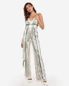Express Womens Sequin V-neck Wide Leg Palazzo Jumpsuit