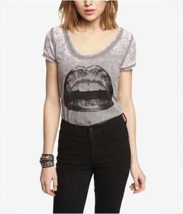 Express Womens Studded Burnout Graphic Tee - Lips