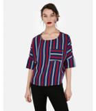 Express Womens Striped Silky Pocket Cocoon Blouse