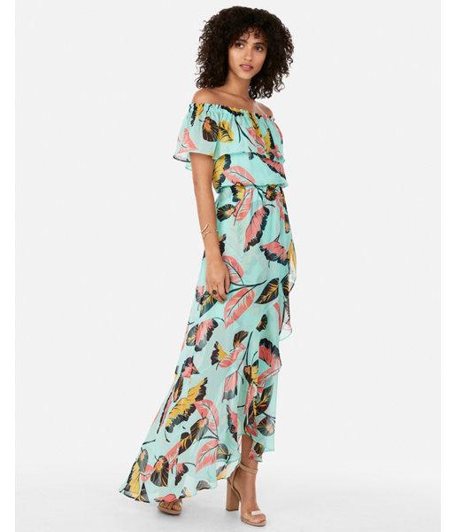 Express Womens Tropical Ruffle Off The Shoulder