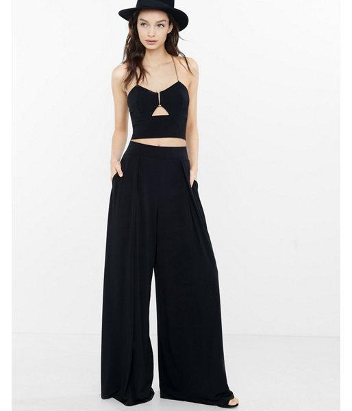 Express Womens Black Cut Out Chain Halter Cropped Top