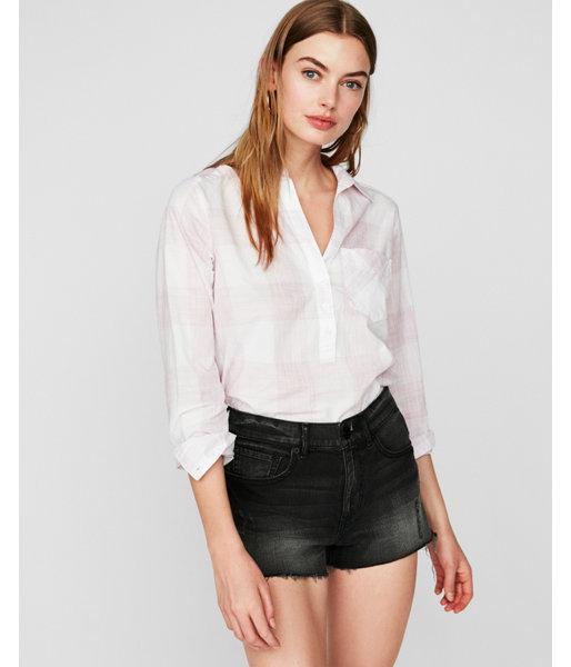 Express Womens Plaid One Pocket Cotton Popover Boyfriend