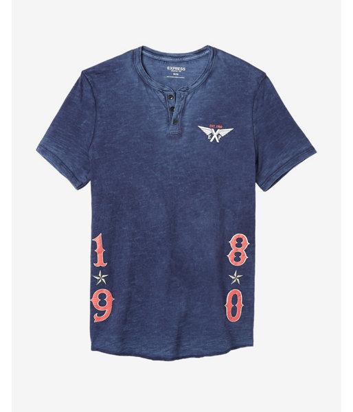 Express Mens 1980 Graphic Cotton Henley