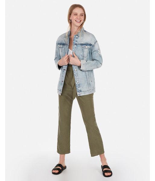 Express Womens Destroyed Drop Shoulder Denim Boyfriend Jacket