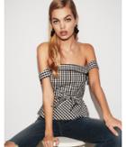 Express Womens Petite Gingham Tie Waist Off The