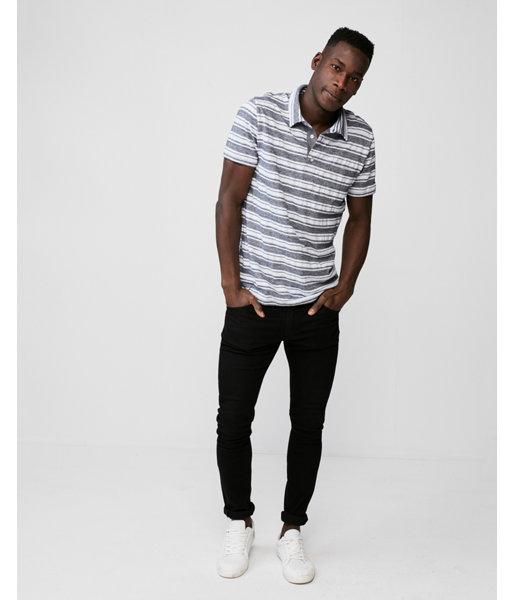 Express Mens Oxford Striped Pique Polo