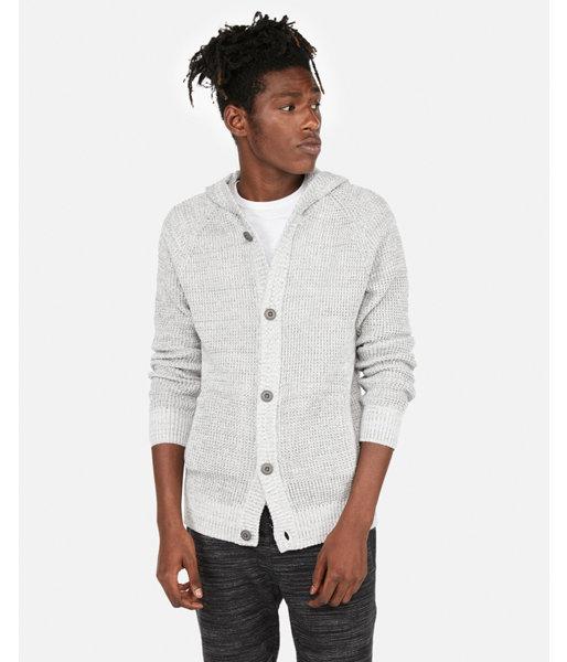 Express Mens Button Front Hooded Cardigan