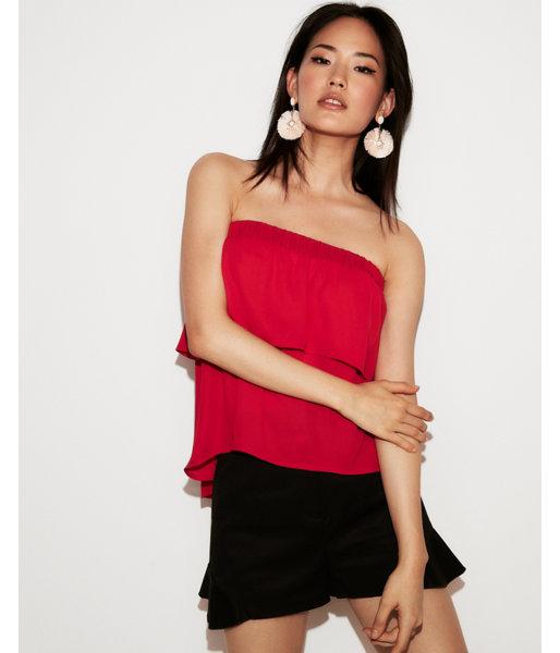 Express Womens Solid Tiered Ruffle Tube Top