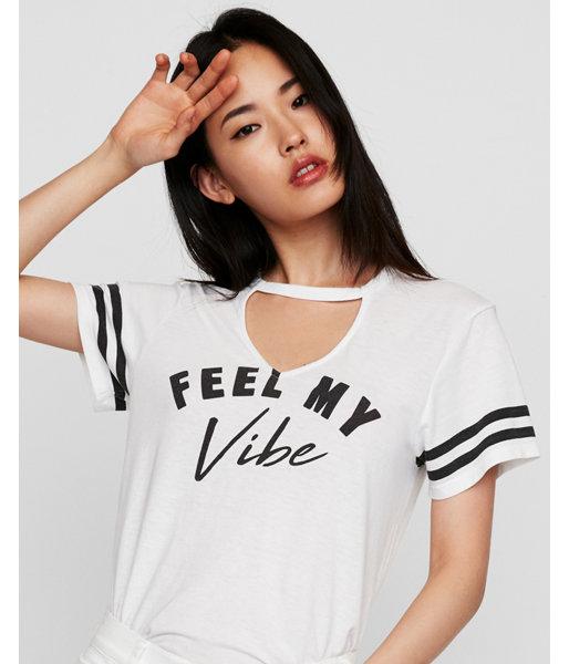 Express Womens Feel My Vibe Cut-out Choker Tee