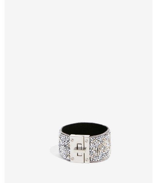 Express Womens Faceted Bead Turnlock Cuff Bracelet
