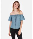 Express Womens Denim Off The Shoulder Button Front Top