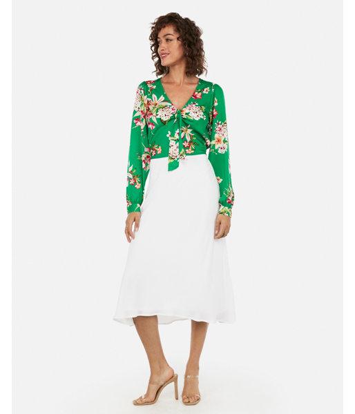 Express Womens Satin Floral Tie Front Top
