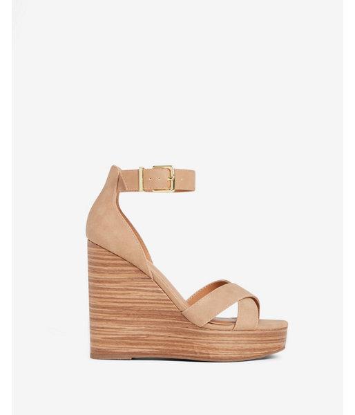 Express Womens Faux Leather Ankle Strap Wedge