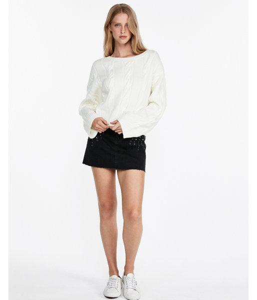 Express Womens Cable Knit Wide Sleeve Pullover