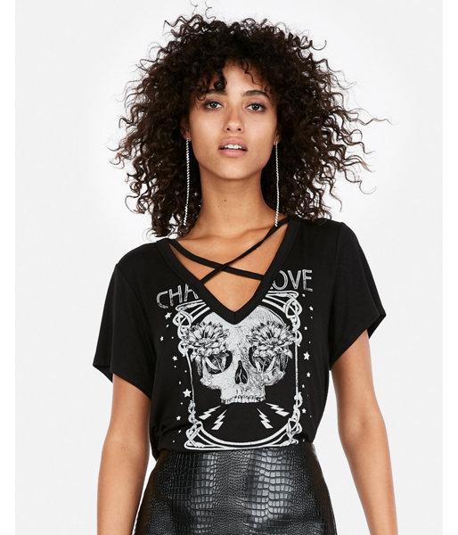 Express Womens Express One Eleven Chase Love Strappy V-neck Tee