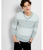 Express Mens Heather Gray Rugby Stripe V Neck