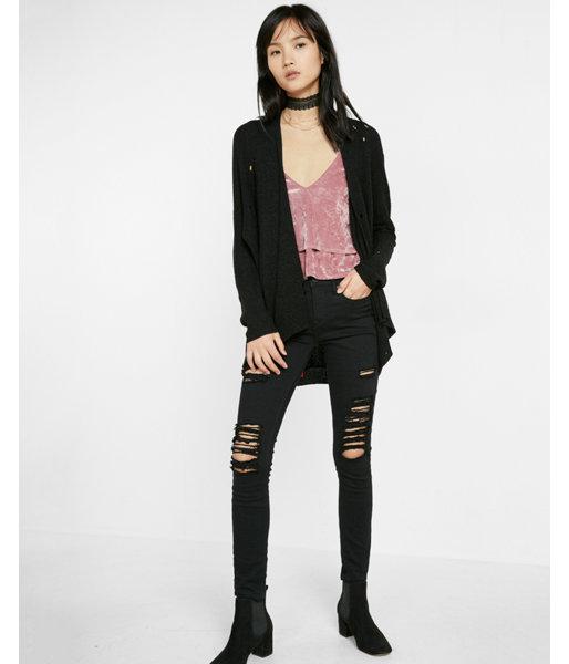 Express Womens Distressed Open Front Cover-up