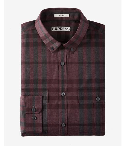 Express Fitted Plaid Button Collar Dress