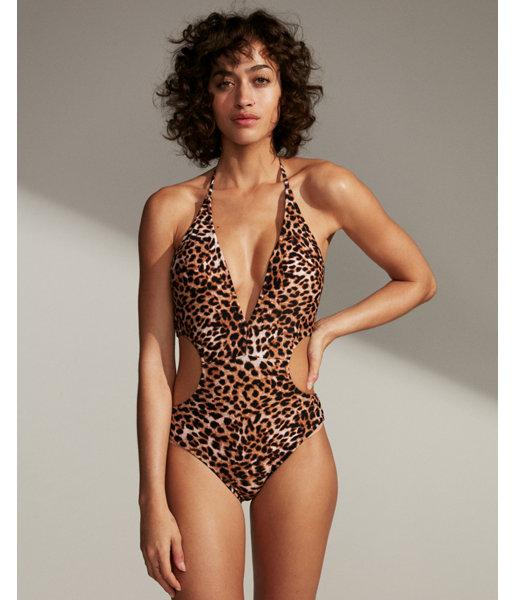 Express Womens Print Deep V-neck One-piece
