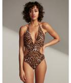 Express Womens Print Deep V-neck One-piece