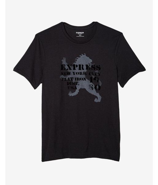 Express Mens Lion Overlay Crew Neck Graphic Tee
