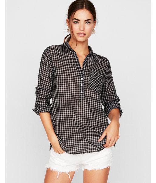 Express Womens Plaid One Pocket Cotton Popover