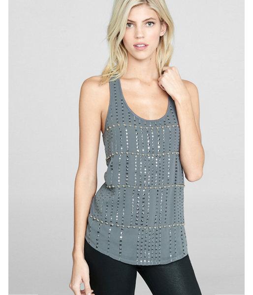 Express Womens Grey Stud And Sequin Embellished Tank