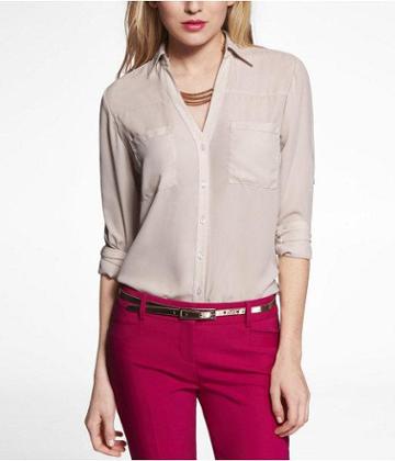 Express Womens The Convertible Sleeve Portofino Shirt Neutral