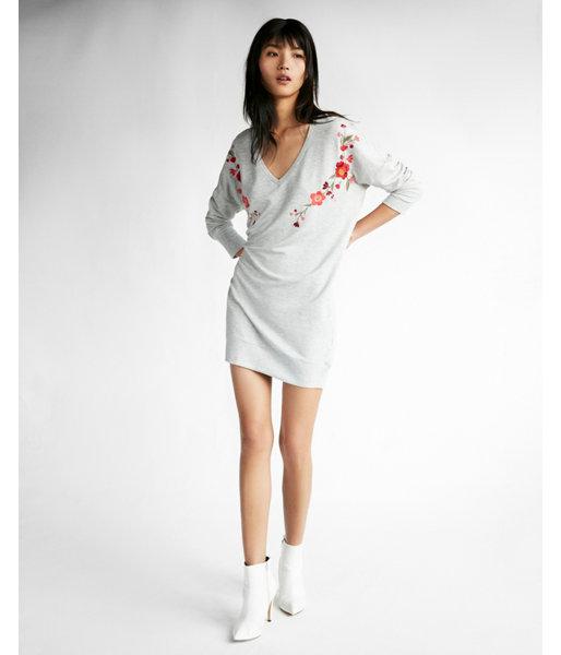 Express Womens Express Womens Express One Eleven Floral Embroidered Sweatshirt Dress