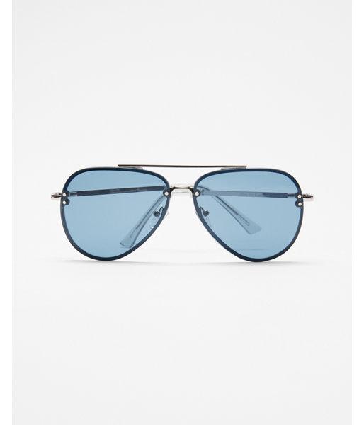 Express Mens Blue Rimless Aviator