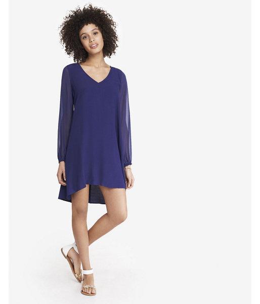 Express Women's Dresses Blue Chiffon Sleeve Hi-lo Hem Dress