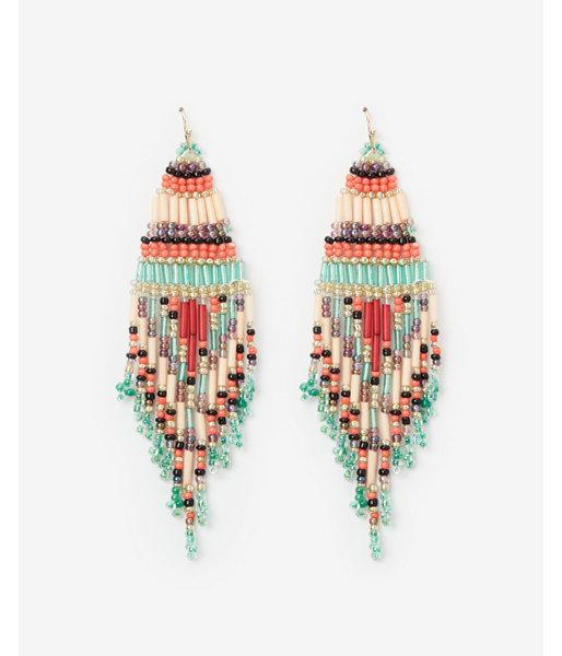 Express Womens Chevron Seed Bead Fringe Drop Earrings