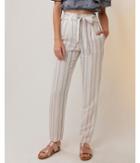 Express Womens Striped Linen-blend Sash Waist Ankle Pant