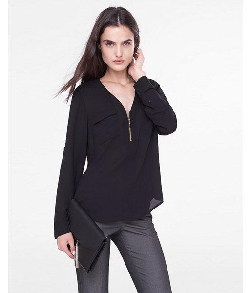 Express Womens Long Sleeve Zip Front Blouse