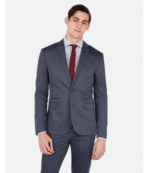 Express Mens Express Mens Slim Dusty Blue Cotton Texture Oxford Stretch