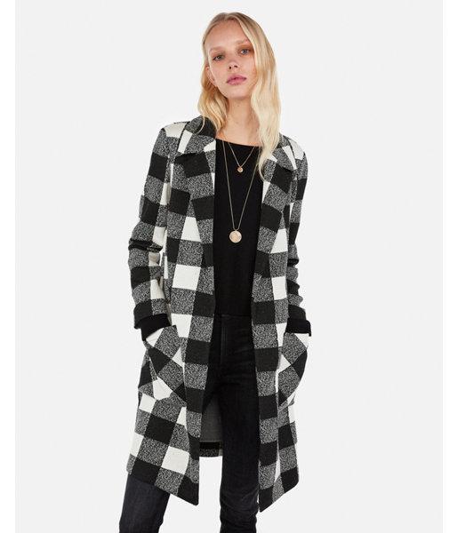 Express Womens Checker Print Notch Collar Open Coat