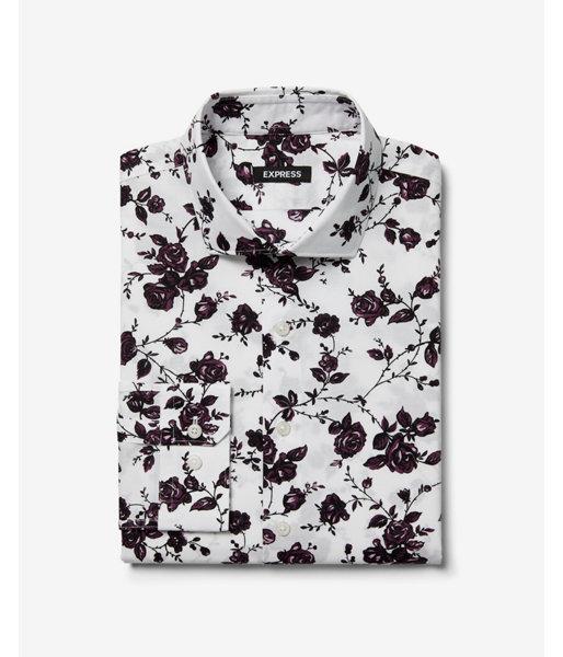 Express Mens Extra Slim Rose Print Cotton Dress