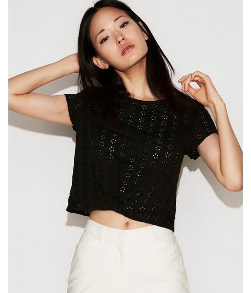 Express Womens Twist Front Eyelet Abbreviated Top