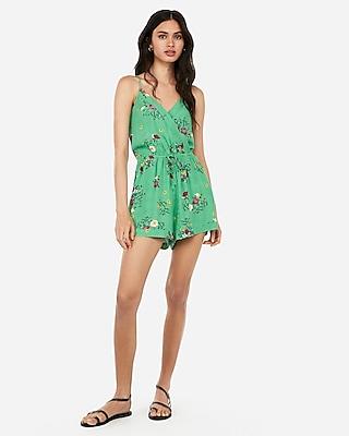 Express Womens Floral Surplice Waist Tie Romper