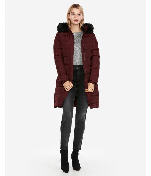 Express Womens Long Belted Puffer Jacket