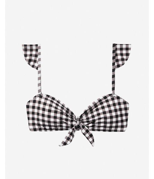 Express Womens Print Tie Front Ruffle Bikini Top