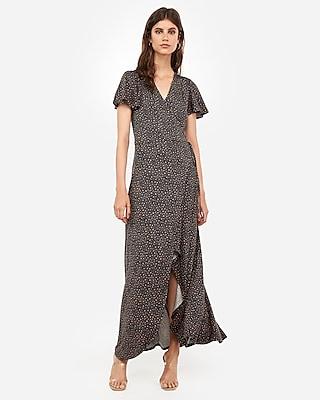 Express Womens Leopard Surplice Side Tie Wrap Dress