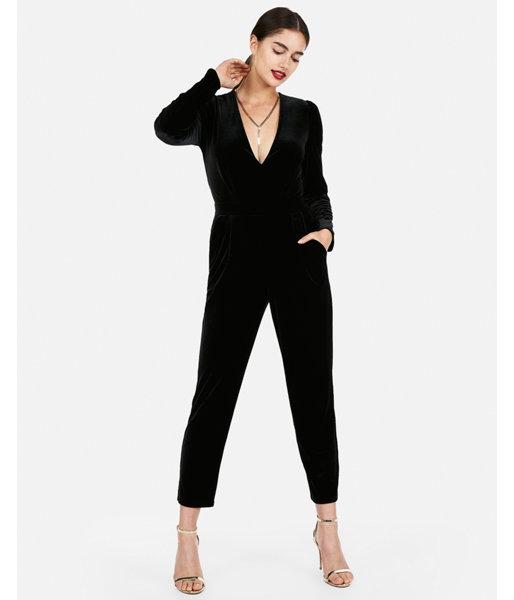 Express Womens Long Sleeve Velvet Jumpsuit