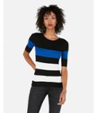 Express Womens Striped Ribbed Elbow Sleeve Pullover