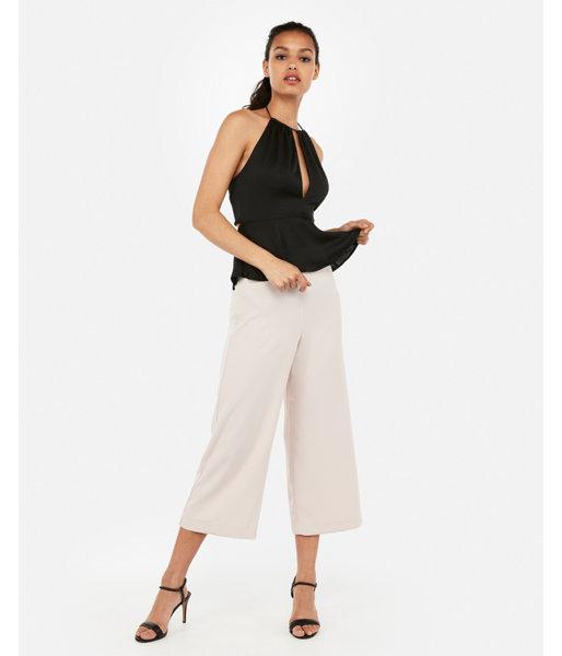 Express Womens High Neck Cut-out Peplum Halter Top