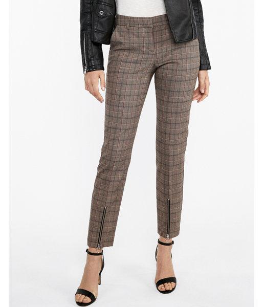 Express Womens Mid Rise Plaid Zip Ankle Columnist Pant