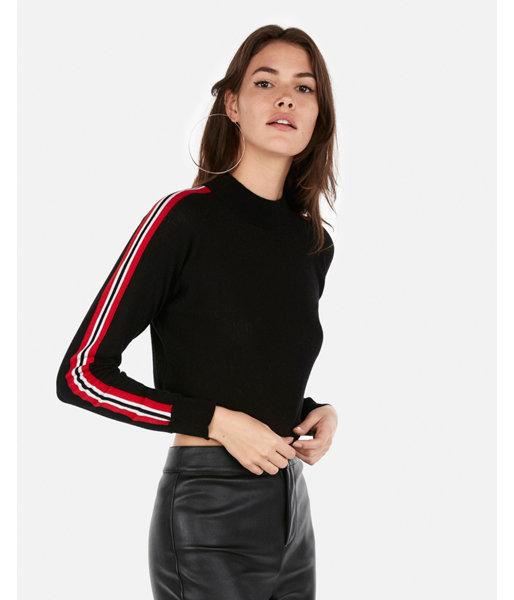 Express Womens Olivia Culpo Cropped Mock Neck Striped