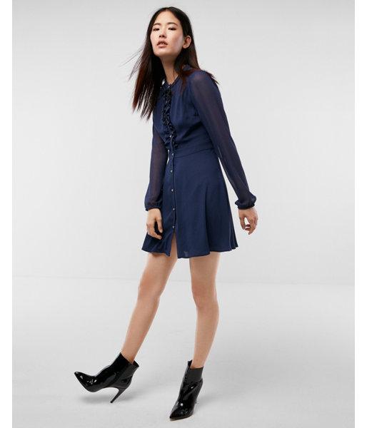 Express Womens Ruffle Front Tie Neck