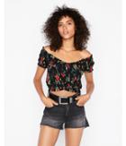 Express Womens Floral All-over Smocked Bodice Crop Top